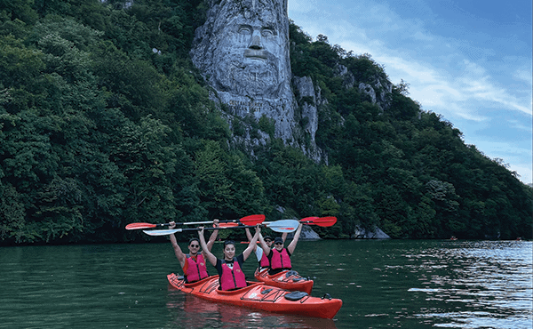 Having fun canoeing with colleagues