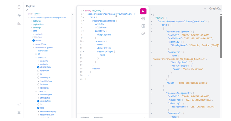 Omada Identity Cloud product screenshot - Extended GraphQL API for Access Approvals