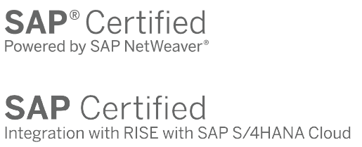A picture showing Omada's certification with SAP S/4HANA Cloud and SAP NetWeaver